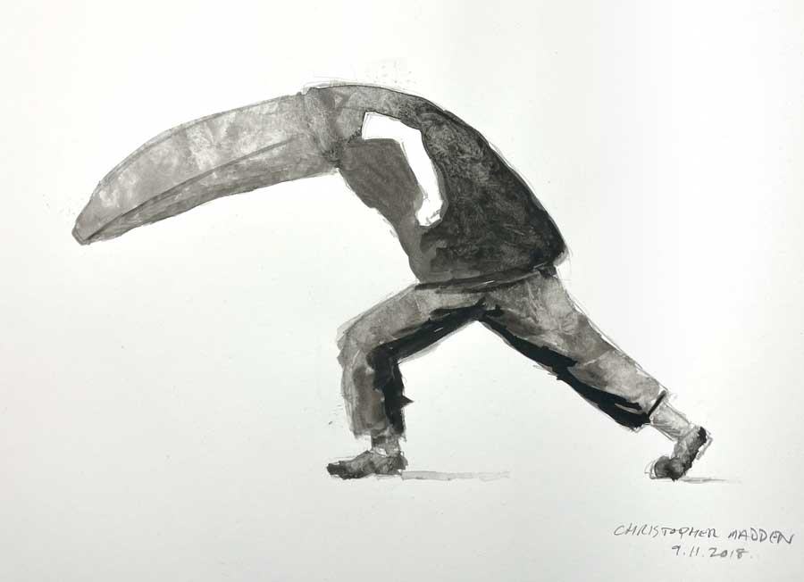 contemporary art works on paper lunging figure