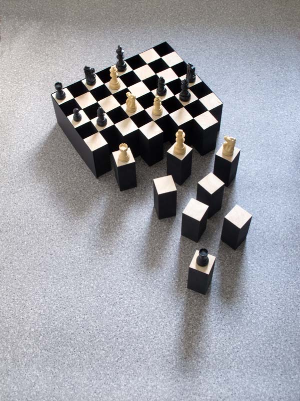 Contemporary art chess board disintegrating