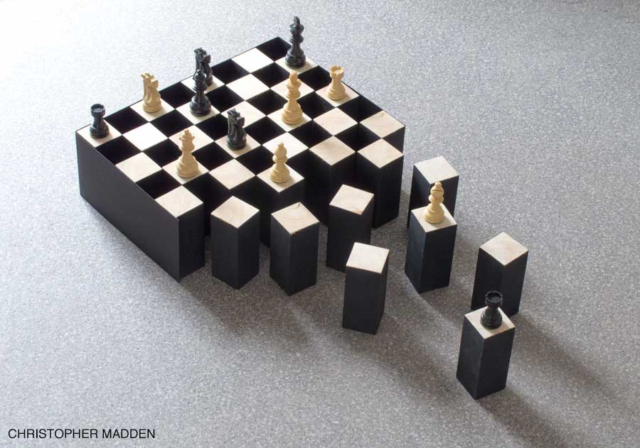 Contemporary art sculpture - Chess board with illusion of black squares