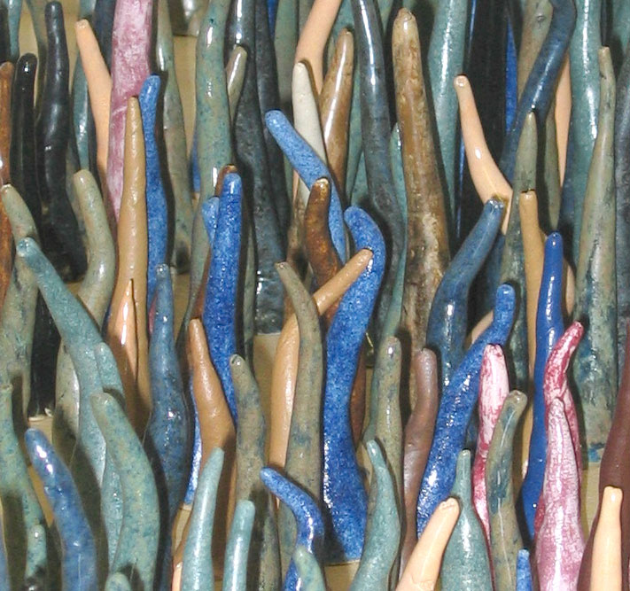 Contemporary ceramic art - coloured cone sculpture