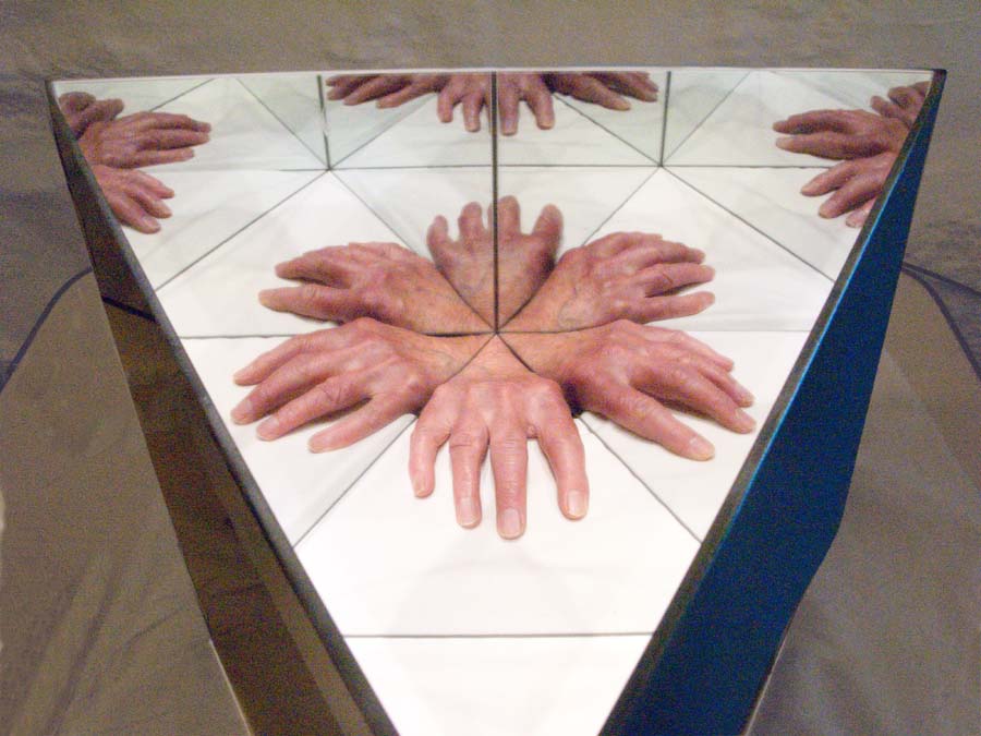 Contemporary art exploring reality and illusion using reflections in mirror