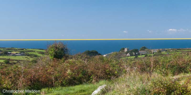 Art in the landscape - stretched cord along horizon