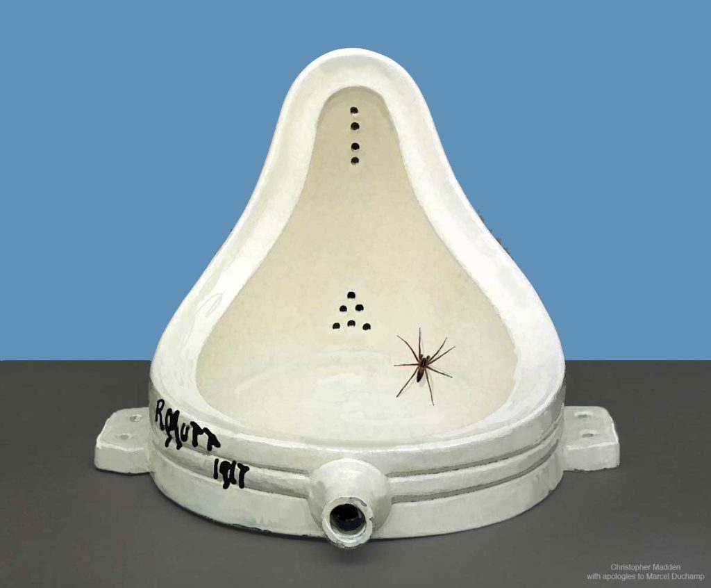 Neo dada humour Duchamp Fountain spider