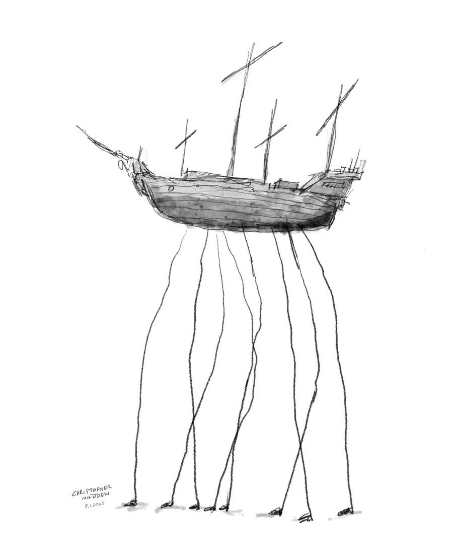 drawing from the imagination - ship with legs